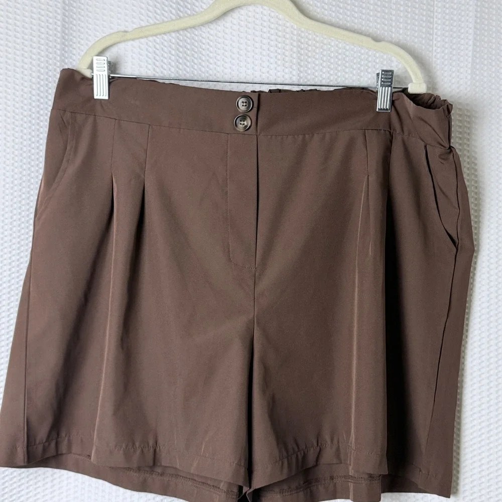 Unbranded Pleated Shorts Women's 3XL Dark Brown Academia‎ Elastic Back High Rise